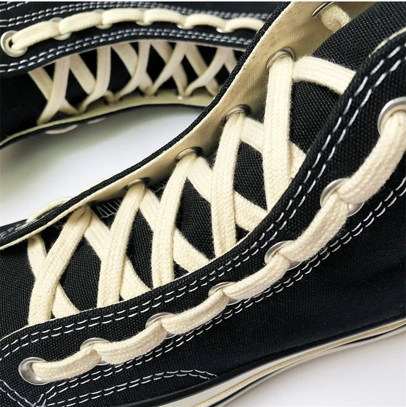 First Grade Fine Cotton Shoelaces High-top Low-top 1970S Canvas Black White Shoes laces 7 mm Width 90/180 cm Women Men Shoelace