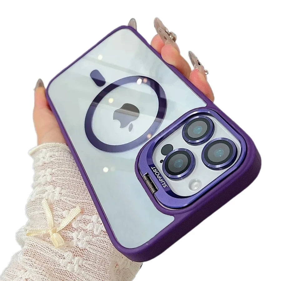 Luxury Magnetic Ring Stand Case For Magsafe For iPhone 17 16 15 14 Plus 13 12 Pro Max Wireless Charge Case With Lens Protector