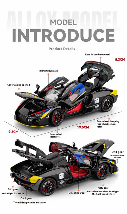 Simulated 1/24 McLaren Senna car model with sound and lights, track version sports car model, boys gift, collection ornaments
