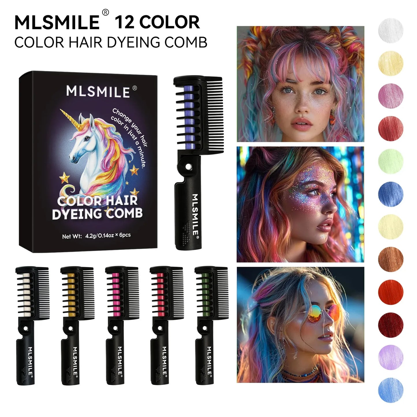 Disposable Hair Color Brush Washable Temporary Dye Comb No Loss Folding Styling Stick For Home DIY Colorful