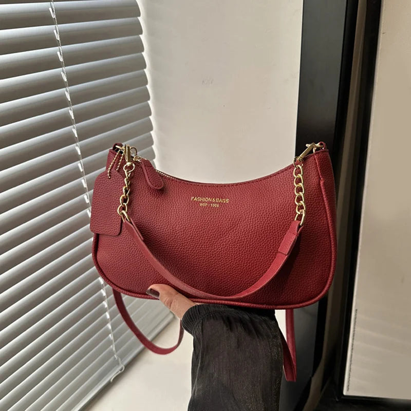 Cherry Pendant Crossbody Bag for Women PU Leather Crescent Bag Adjustable Strap Underarm Bag Closure Handbag for Work Travel