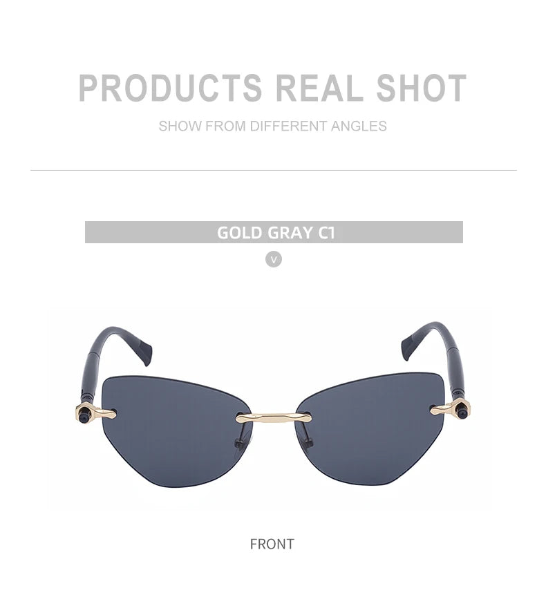 Sexy Cat Eye Punk Rimless Sunglasses Women Luxury Brand Retro Steampunk Polygon Sun Glasses For Ladies Fashion Shades UV400