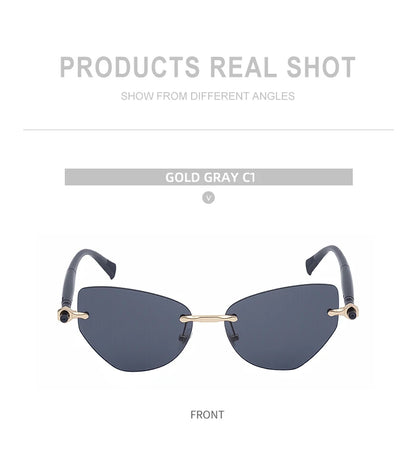 Sexy Cat Eye Punk Rimless Sunglasses Women Luxury Brand Retro Steampunk Polygon Sun Glasses For Ladies Fashion Shades UV400