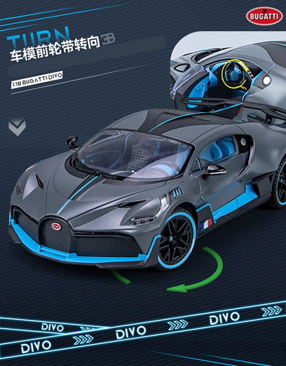 Large Size 1/18 Bugatti DIVO Alloy Sports Car Model Diecasts Metal Toy Vehicles Car Model Simulation Sound Light Gifts