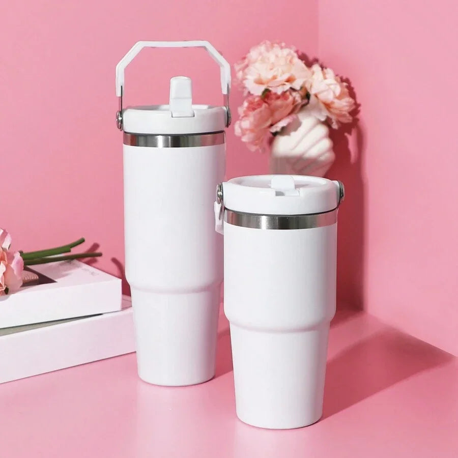 Vacuum Tumbler with Lid Stainless Steel Portable Water Bottle with Dazzling Handle Insulated Tumbler Tote Handle 20/30oZ