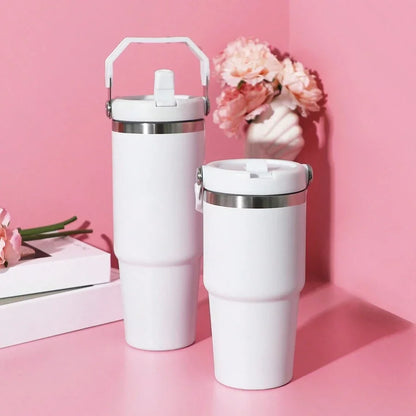 Vacuum Tumbler with Lid Stainless Steel Portable Water Bottle with Dazzling Handle Insulated Tumbler Tote Handle 20/30oZ