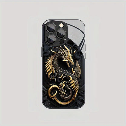 Luxury Golden Dragon Pattern Tempered Glass Black Phone Case For Samsung Galaxy S25 S24 S23 Ultra Plus FE Shockproof Cover