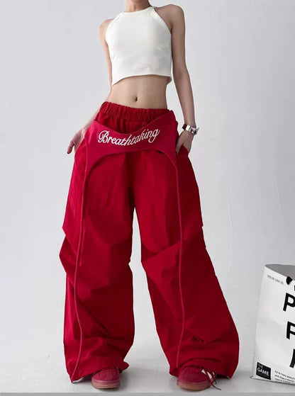 Korean Y2K Cargo Pants Women Streetwear Letter Print Baggy Sweatpants Gyaru Harajuku Wide Leg Joggers Summer Casual Trousers