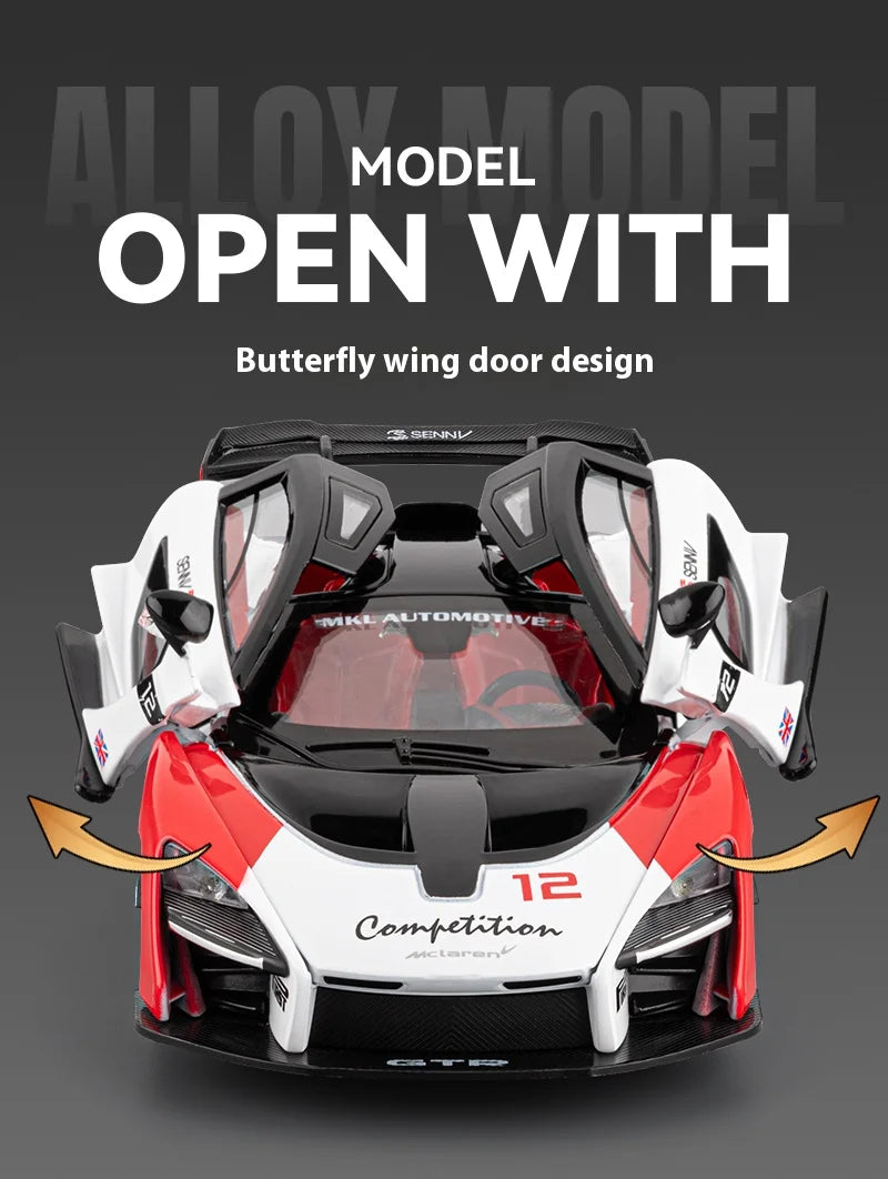 Simulated 1/24 McLaren Senna car model with sound and lights, track version sports car model, boys gift, collection ornaments