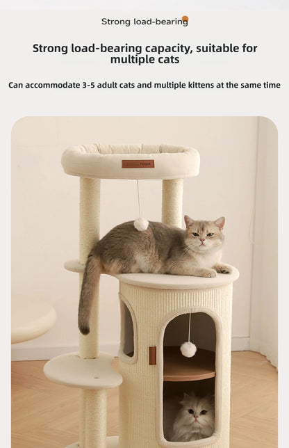 Cat Tree for Small Spaces Multi Level Scratching Post with Cat Condo and Sisal Barrel