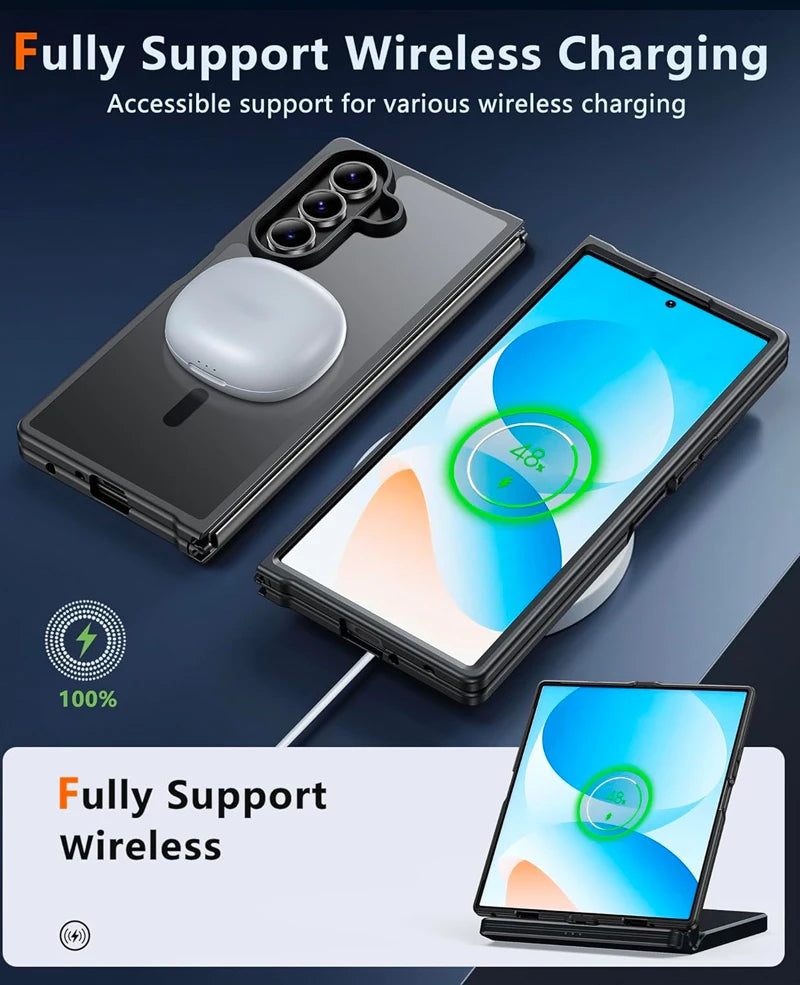 UYUXIO Translucent Magnetic Mobile Phone Case for Samsung Galaxy Z Fold 7 Wireless Charging Cases Rugged Slim Cover with Magnet