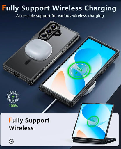 UYUXIO Translucent Magnetic Mobile Phone Case for Samsung Galaxy Z Fold 7 Wireless Charging Cases Rugged Slim Cover with Magnet