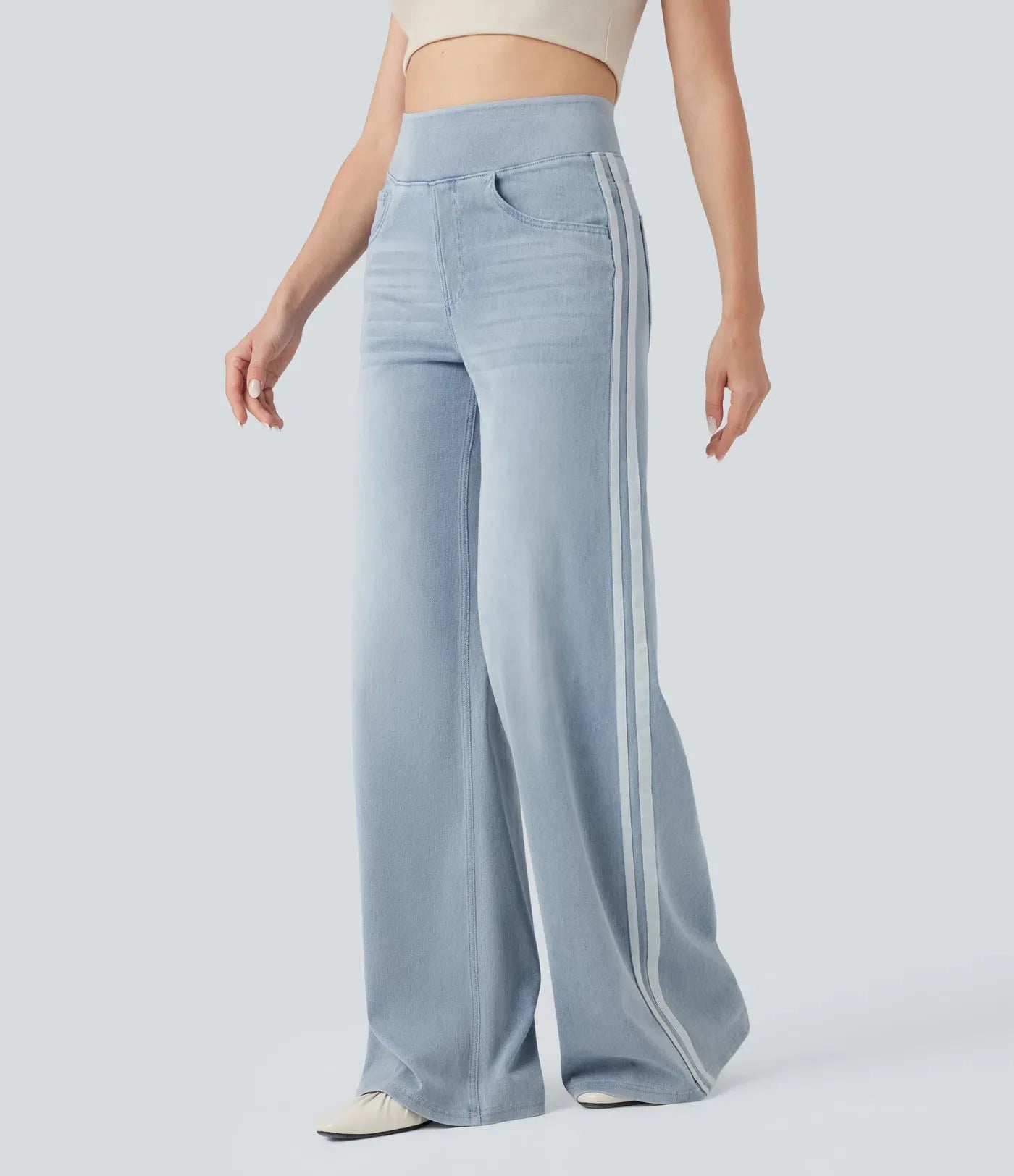 Retro Washed Blue Side Stripe Jeans Women's Y2K High Street Loose Wide Leg Pants Casual Comfortable High Waist Denim Jeans