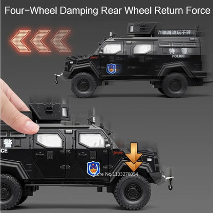 Swordtooth Tiger Police Car scale 1/24 Toy Model Alloy Diecast Explosion Proof Vehicles Door Opened Sound Light Pull Back Decoration Gift