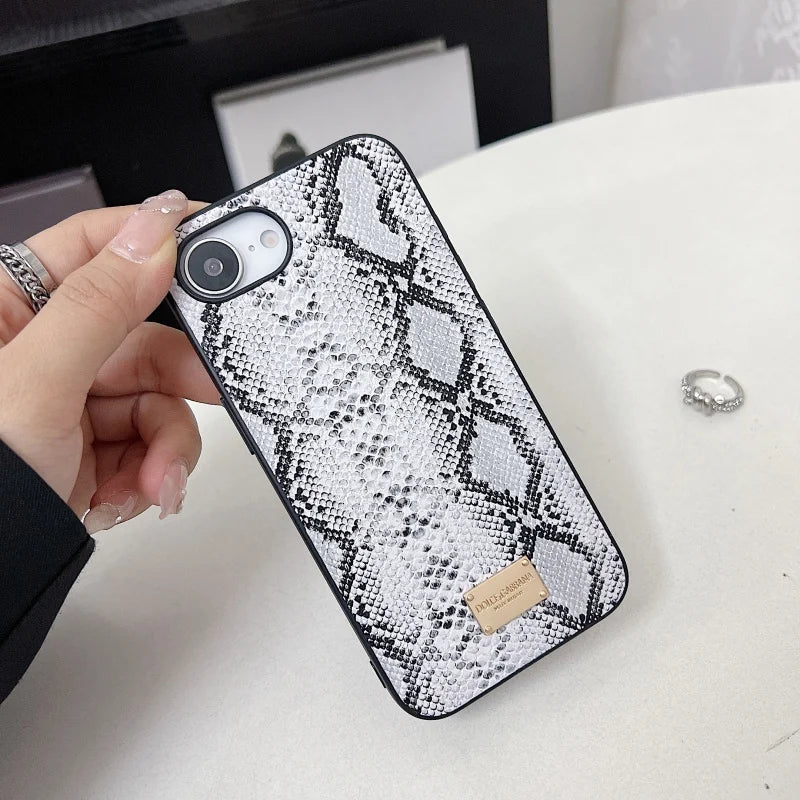 Luxury Leopard Snake leather Anti-Fall Case protectio for iPhone 16 15 13 12 11 14 17 Pro Max Plus 17 Air XS XR shockproof Cover