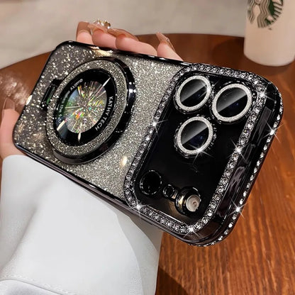 Suitable for iPhone17/16/15/14/13/12/11 Case With Lens Film 16 Anti-drop 15 Rhinestone Glitter Magnetic Stand