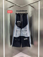 European Casual Suit Women's 2026 Spring and Summer New Letter-printed Trousers Denim Splicing Ripped Short-sleeved Top