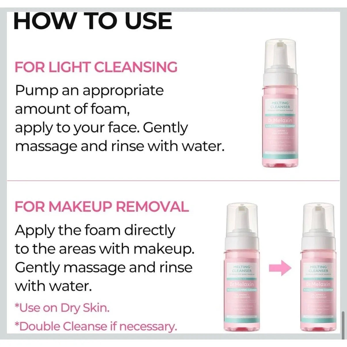 Dr.Melaxin Melting Cleanser - Hypoallergenic Makeup remover with Quick Bubble, Deep Pore Cleansing for all skin type, 150ml