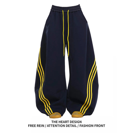 Oversized Wide Leg Sweatpants with Side Stripes Drawstring High Waist Streetwear Casual Loose Baggy Trousers Y2K Women Men Fashion