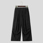 INCERUN Men Corduroy Pants Solid Color Loose Elastic Waist Streetwear Casual Wide Leg Trousers Men Long Pants