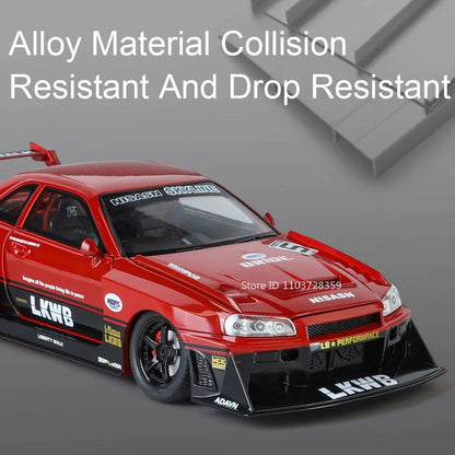 Bugatti Tourbillon, Nissan Skyline GTR, Model Sports 1:24 Car Alloy Diecast Sound Light Doors Opened Shock Absorption Ornament Supercar Toys Gift