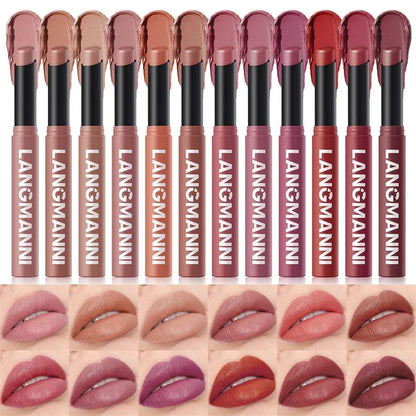Matte Lipstick Non-Stick Cup Long-Lasting Velvet Finish Lipstick Pen  Smooth Matte Lip Color Waterproof Non-Fading -12 Colors
