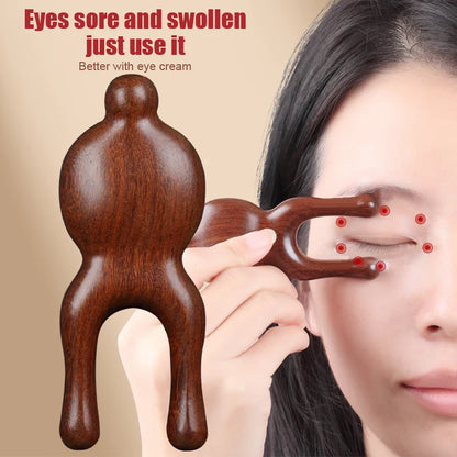 Wooden Handle Sandalwood Facial Massager Promote Blood Circulation Eye Nose Gua Sha Board Facial Lifting Massage Tool