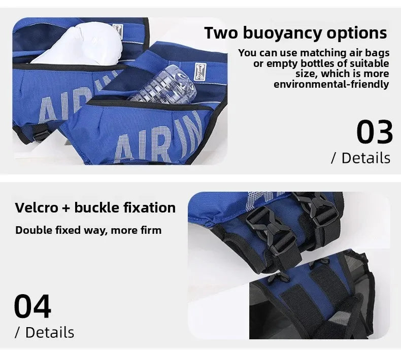 Dog Life Jacket with Airbag & Reflective Strips, Adjustable Dog Vest for Swimming Safety, Oxford Cloth, S/M/L, Red/Army/Blue