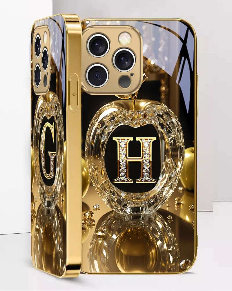 High end golden letter 'F' For IPhone 16 17Pro Max 15 P ro 14 13 Plus 12 Mini 11Pro Max XR 16E 17 Air Golden glass phone case