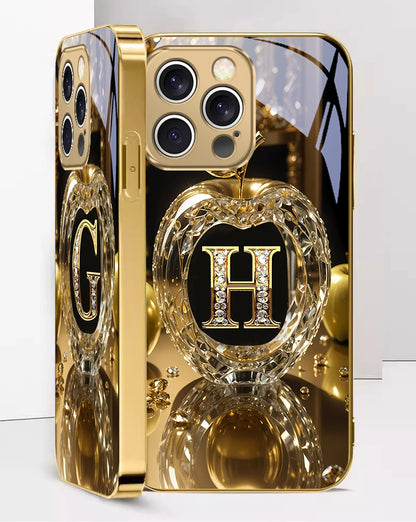 High end golden letter 'F' For IPhone 16 17Pro Max 15 P ro 14 13 Plus 12 Mini 11Pro Max XR 16E 17 Air Golden glass phone case