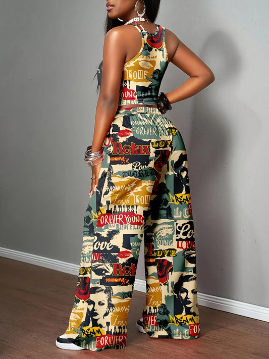 New Retro Graffiti Wide Leg Pants Quick Drying Women's Elastic Waist Vintage Graphic Trousers Kids Casual Boho Streetwear 2026