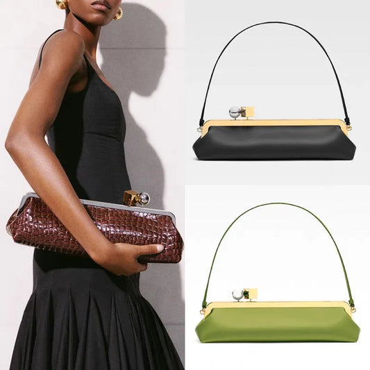 Fashion Long Clutch Bag for Women Luxury Designer Kiss Lock Women Shoulder Bags Elegant Party Purses Trend Underarm Bag