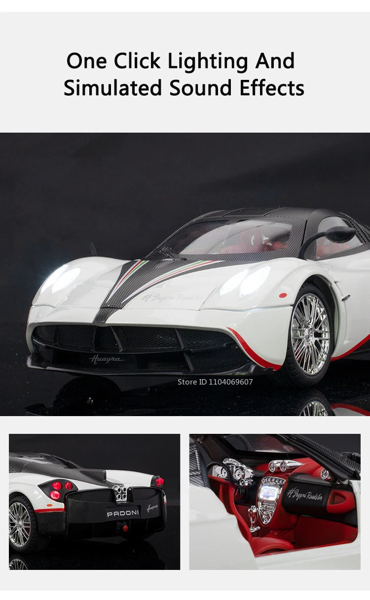 Pagani Huayra 1:18 Model Car Diecast Alloy Sport Cars Sound Light Pull Back Shock Absorption Models Festival Gift