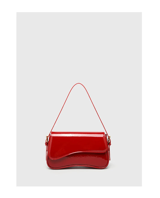 Red Patent Leather Armpit Bag for Women Solid Color Hasp Glossy Surface Shoulder Bags American Simple Female Fashion Handbag