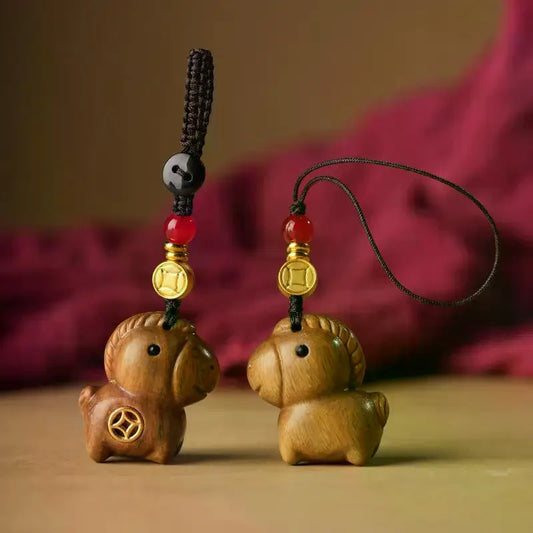Creative Sandalwood Horse Pendant Keychain Year Of The Horse Mobile Phone Chain Backpack Hanging Decoration New Year Gifts