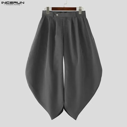 Men Pants Solid Color Button Pleated Casual Wide Leg Trousers Men Streetwear INCERUN Baggy 2026 Fashion Male Long Pants S-5XL