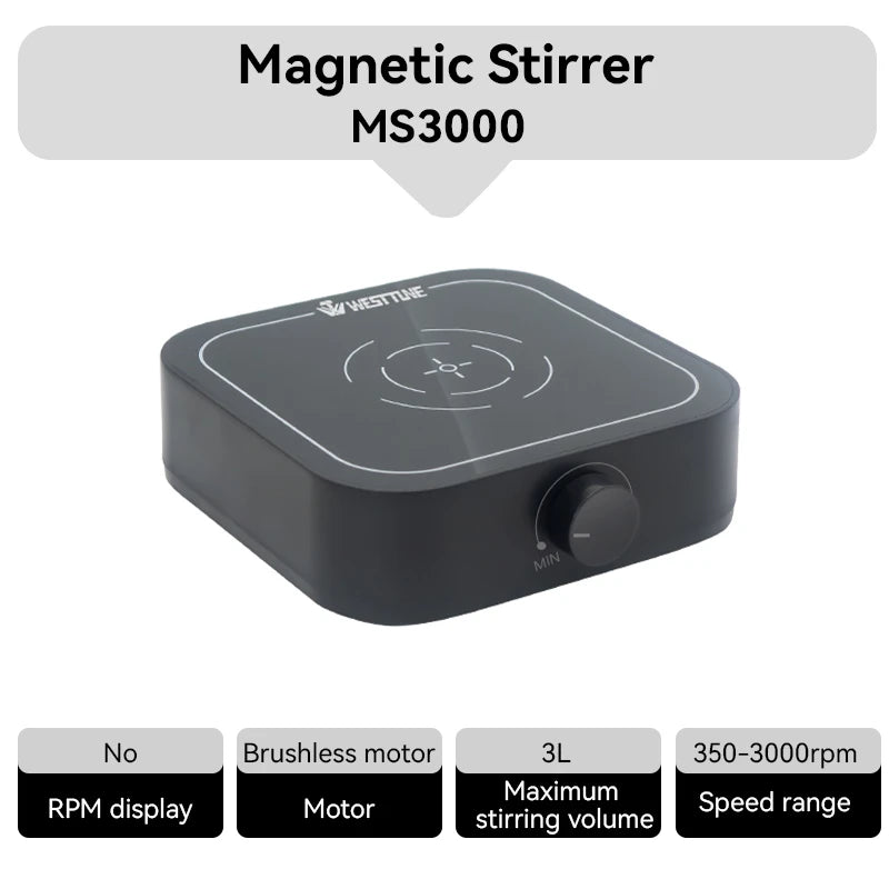 WESTTUNE Laboratory Magnetic Stirrer 3000RPM 3L Magnetic Mixer Stir Plate with 2PCS Stir Bar No Heating Lab Stirring Equipment
