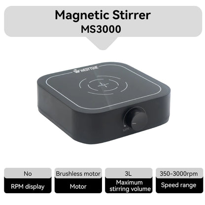 WESTTUNE Laboratory Magnetic Stirrer 3000RPM 3L Magnetic Mixer Stir Plate with 2PCS Stir Bar No Heating Lab Stirring Equipment