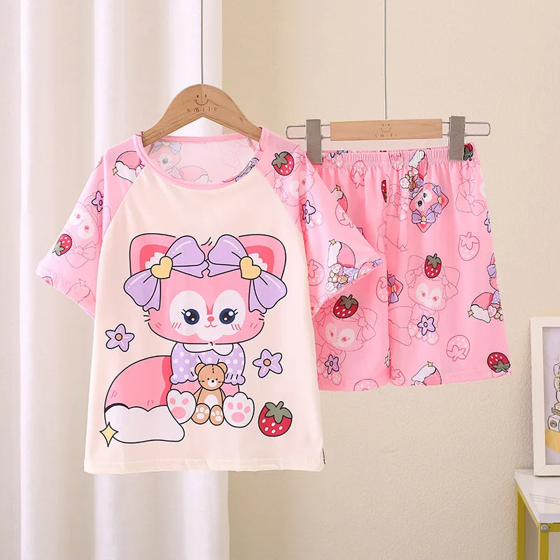 Toddler Baby Girls Boys Minnie Mouse Pajamas Sets Summer Short Sleeve Pyjama Stitch Enfant Baby Pijama Kids Night Wear Homewear Pjs