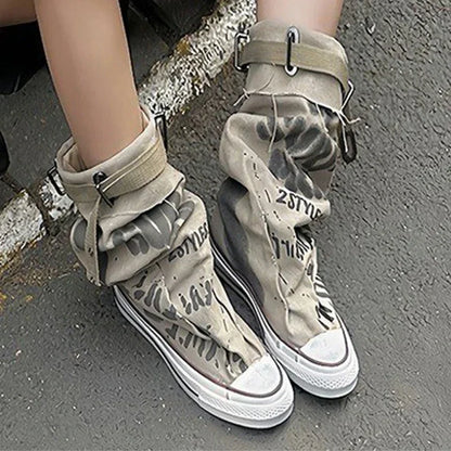 Women Canvas Sneakers Flats Designer Mid Calf Snow Boots Fashion Shoes Woman Trend New Punk Chelsea Boots Lady Shoes