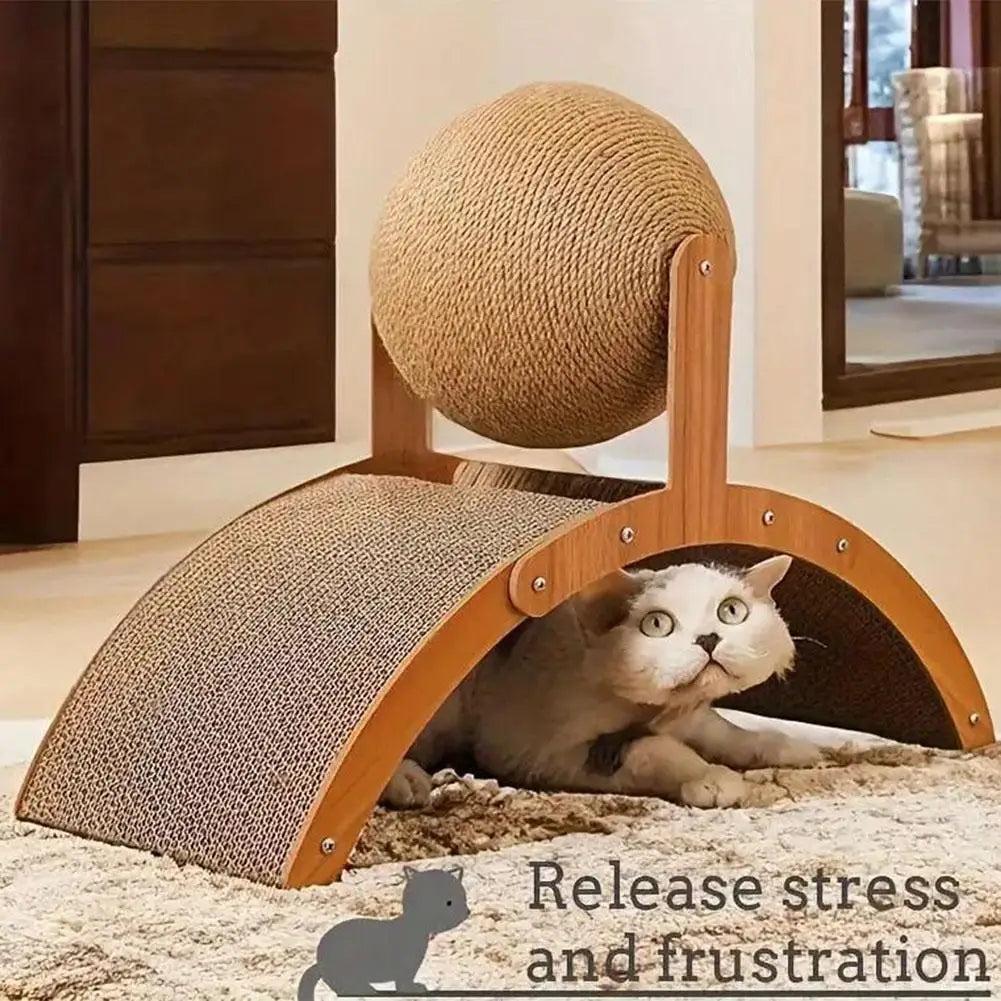 Wooden 2-in-1 Cat Scratcher, Ferris Wheel Vertical Scratching Ball, Sisal Ball, Honeycomb Grab Board, Wear-Resistant,Pet Toy