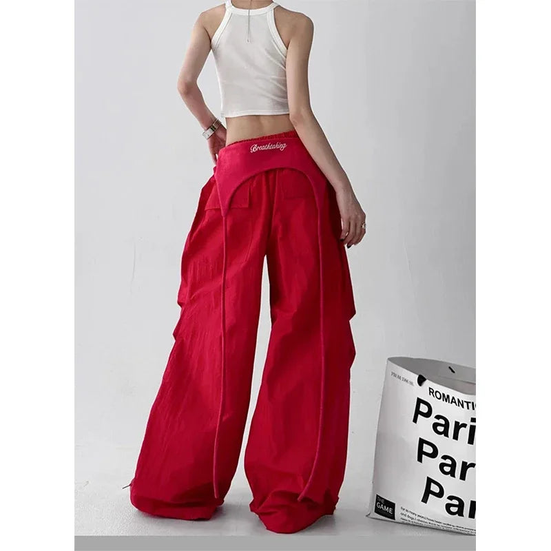 Korean Y2K Cargo Pants Women Streetwear Letter Print Baggy Sweatpants Gyaru Harajuku Wide Leg Joggers Summer Casual Trousers