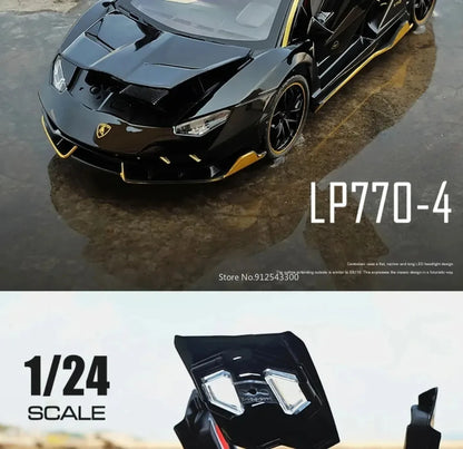 Lambor SCV12 LP770- 1:24  Car Model Alloy Diecast Sound Light Pull Back Doors Opened Vehicle Models Toy