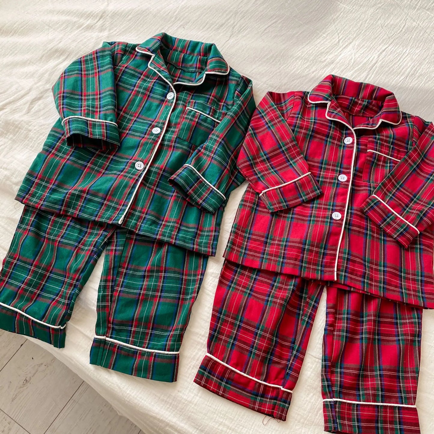 2025 New Christmas Children's Pajama Sets Plaid Print Clothing Set Button Full Sleeve 2 Pcs Suit Homewear Thin Pyjamas Xmas Look