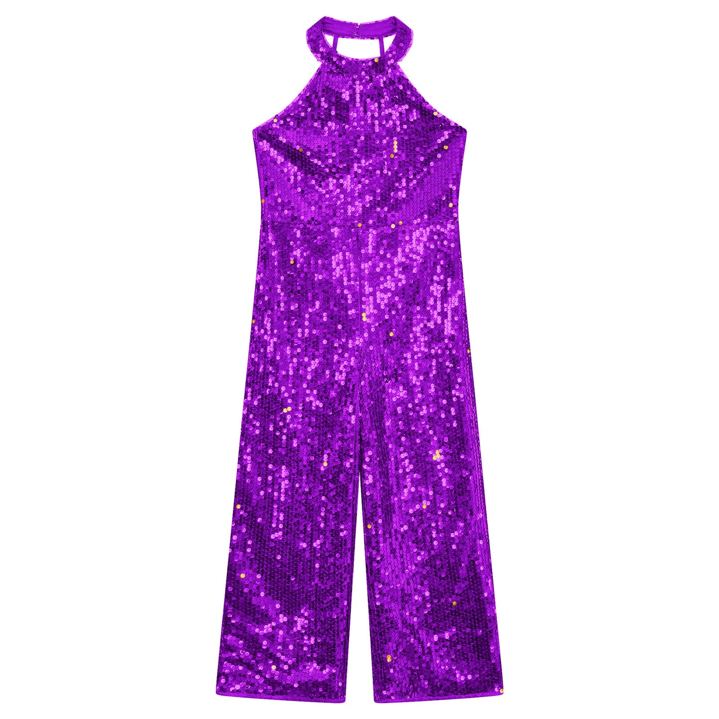 Kids Girls Jazz Dance Performance Jumpsuit Shiny Sequin Sleeveless Halter Romper Birthday Wedding Party Dancing Prom Bodysuit