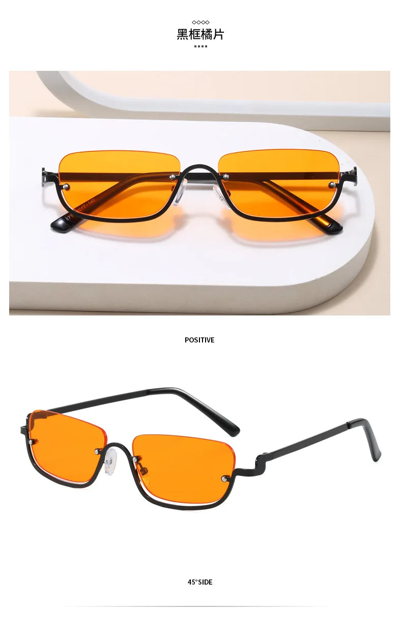 Luxury Brand Designer Half-Rim Rectangular Sunglasses Women Vintage Small Frame Sun Glasses Ladies Geometric Square Eyewear