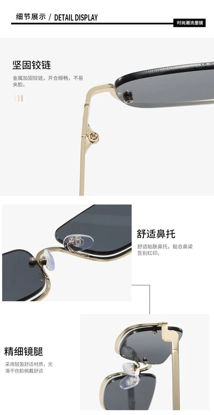 Luxury Brand Designer Half-Rim Rectangular Sunglasses Women Vintage Small Frame Sun Glasses Ladies Geometric Square Eyewear