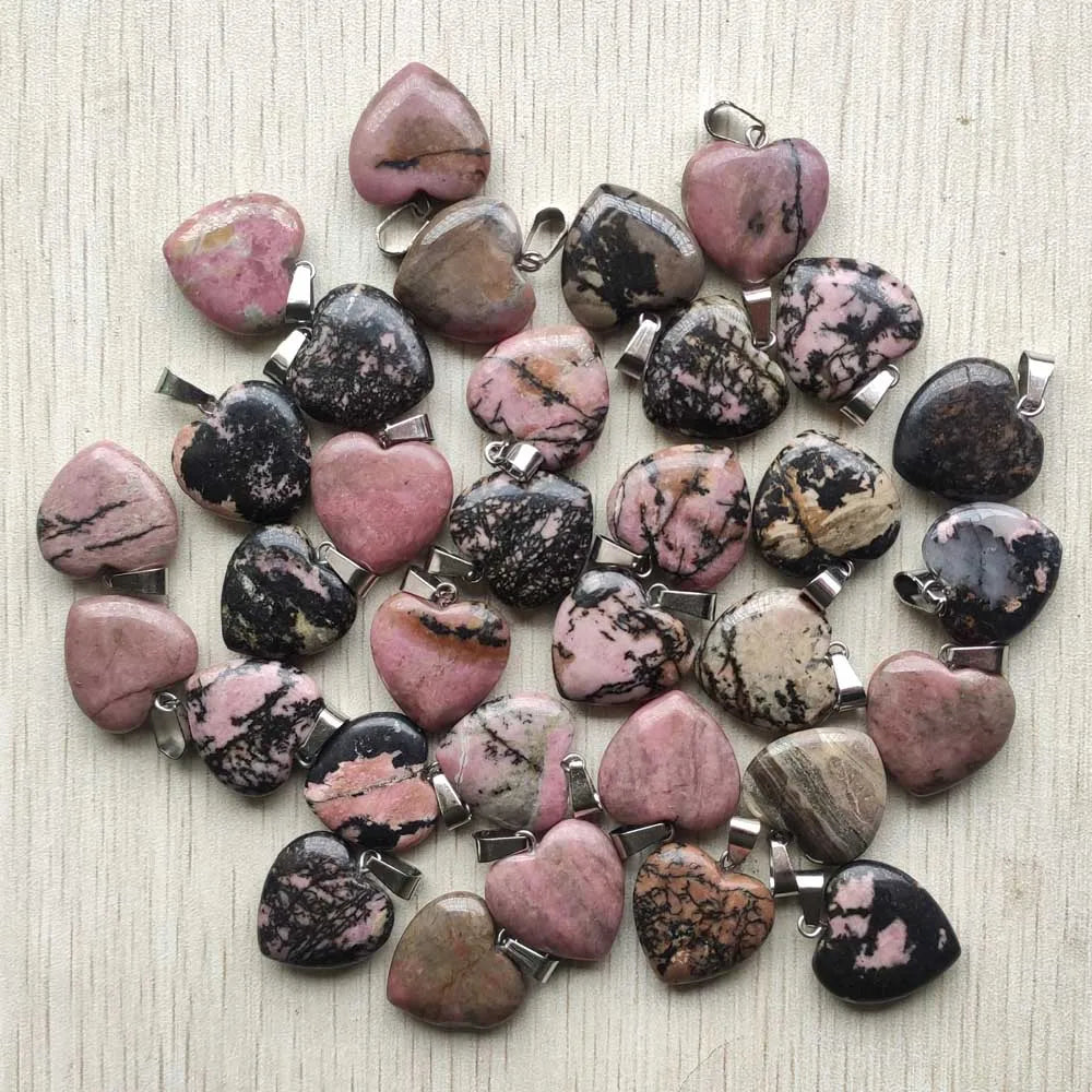 Wholesale 50pcs/lot Assorted heart natural stone charms fashion pendants 20mm for jewelry making Good Quality