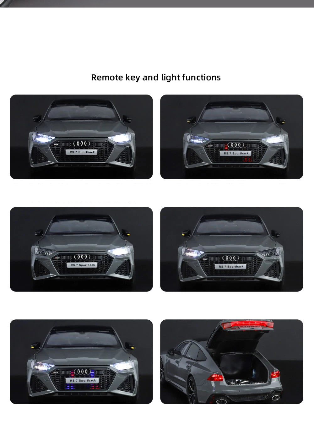 Key Remote Control Version 1:18 AUDI RS7 Alloy Sports Car Model Diecast Metal Racing Vehicle Car Model Sound Light Toy Gift