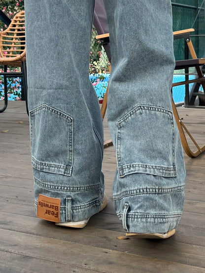 Ins Fashion American Retro Baggy High Waisted Jeans Woman High Street Denim Pants Reversible Trousers Streetwear Loose Jeans